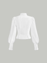 MOD Tie Neck Lantern Sleeve Button Front Shirt